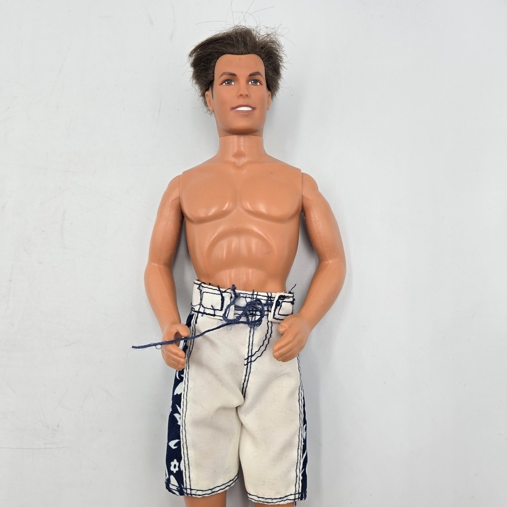 1990 1968 Mattel Barbie Cali Guy Ken Doll Rooted Hair Blue white Board shorts